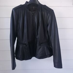 G.I.L.I. Black Vegan Faux Leather Peplum Zip Front Jacket Womens Size 8
